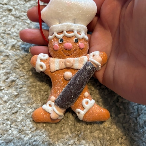 Blush Pink and White Clay Gingerbread Chef Decorative Ornament, 4.5” Rolling Pin - Picture 4 of 4
